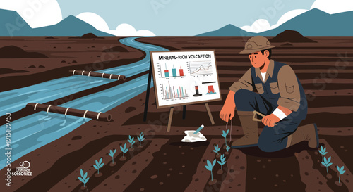 Farmer Monitoring Irrigation with Data Analysis in Field.