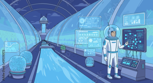 Futuristic Astronaut in a HighTech Research Facility.