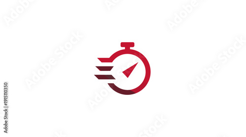 A red stopwatch design with motion trails, suggesting speed and efficiency on a white background