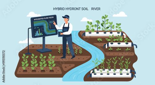 Hybrid Hydroponic Soil River System with Monitoring and Management.