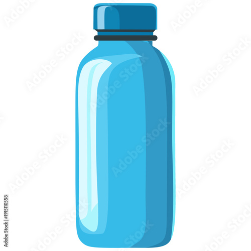 Blue Water Bottle Isolated On Transparent Background, Plastic Drink Container For Hydration Concept