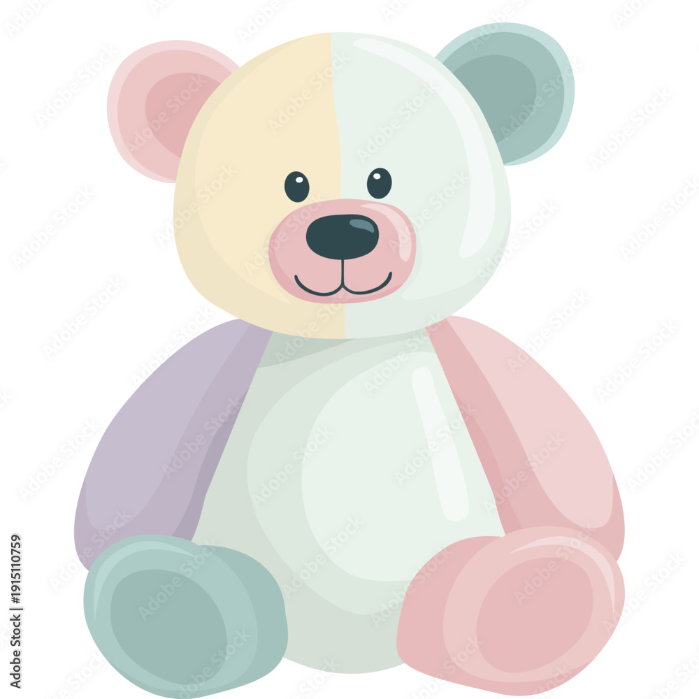 Fototapeta premium Pastel Teddy Bear Plush Toy Isolated, Cute Nursery Stuffed Animal Character For Baby Room Decor