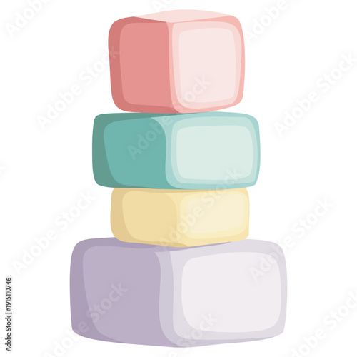 Pastel Stacking Blocks Toy Tower Isolated, Soft Color Cubes For Nursery Learning, Toddler Playroom Decor