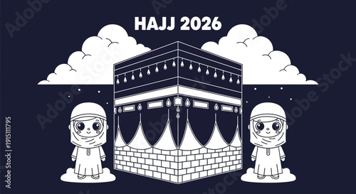 Pilgrims standing beside the Kaaba during Hajj 2026 under a cloudy sky