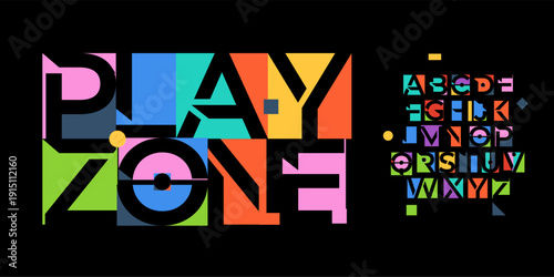 Cutout Negative Space Font Logo Alphabet Color Geometric Blocks Letter Set Modern Typography, Creative Futuristic Typographic Design for Poster Headline, Logotype, Games Fonts. Vector Typeface