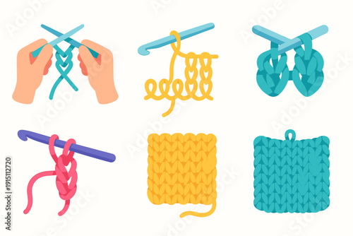 Cute Knitting and Crochet Icons Set | Cozy Handmade Craft Illustration Collection