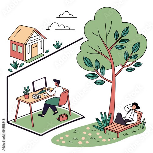 Remote worker enjoys outdoor and indoor workspace