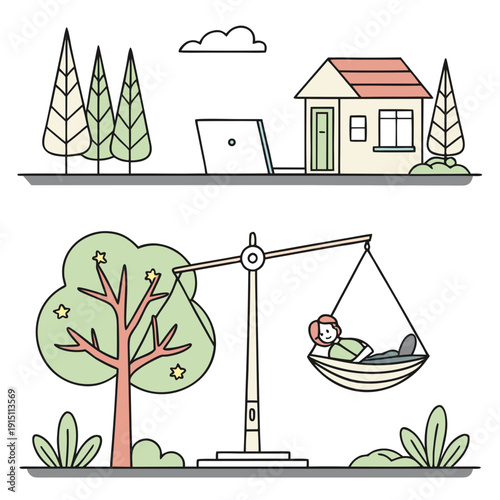 A child plays on a swing set near a house