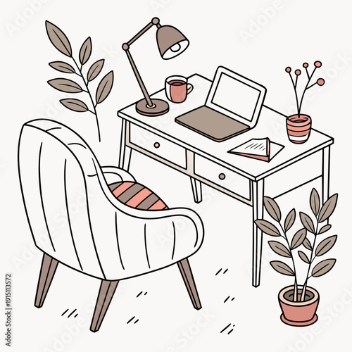 A home office setup with a desk and chair