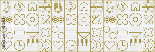 Geometry education icon set with pencil line and child mosaic illustration.