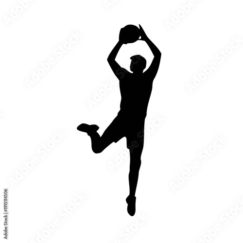 Black silhouette of volleyball players in action poses, jumping, serving, spiking, blocking silhouette 