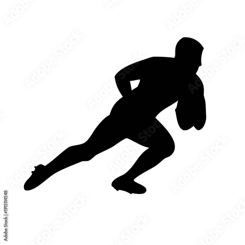 Black silhouette  of rugby players in action poses, running with ball, tackling, passing silhouette 