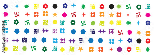 colorful pattern with many different shapes and colors 