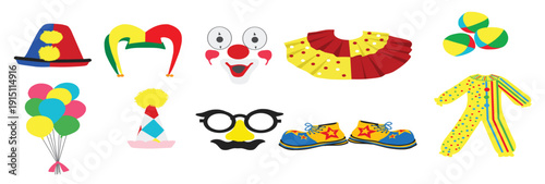 playful collection of clown themed elements for april