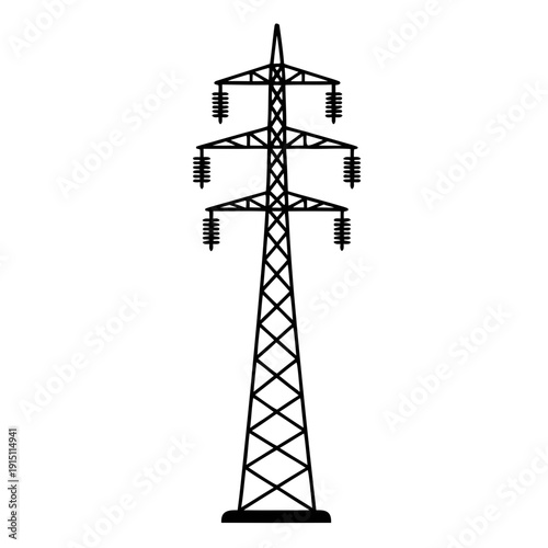 Black silhouette high voltage transmission towers and electrical pylons ,Silhouette 