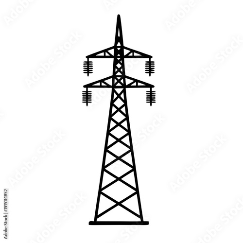 Black silhouette high voltage transmission towers and electrical pylons ,Silhouette 
