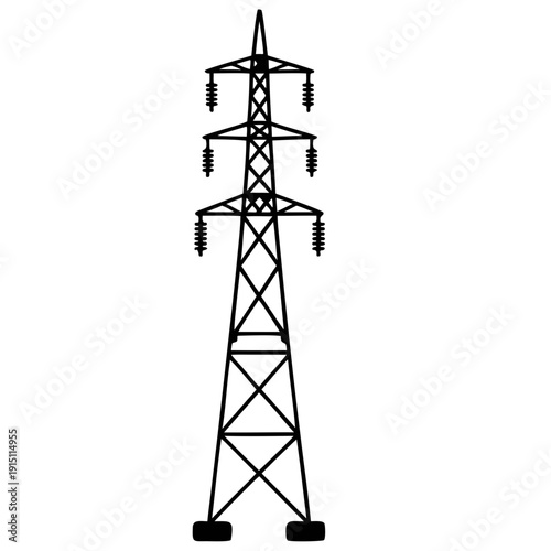 Black silhouette high voltage transmission towers and electrical pylons ,Silhouette 