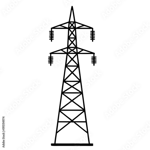 Black silhouette high voltage transmission towers and electrical pylons ,Silhouette 