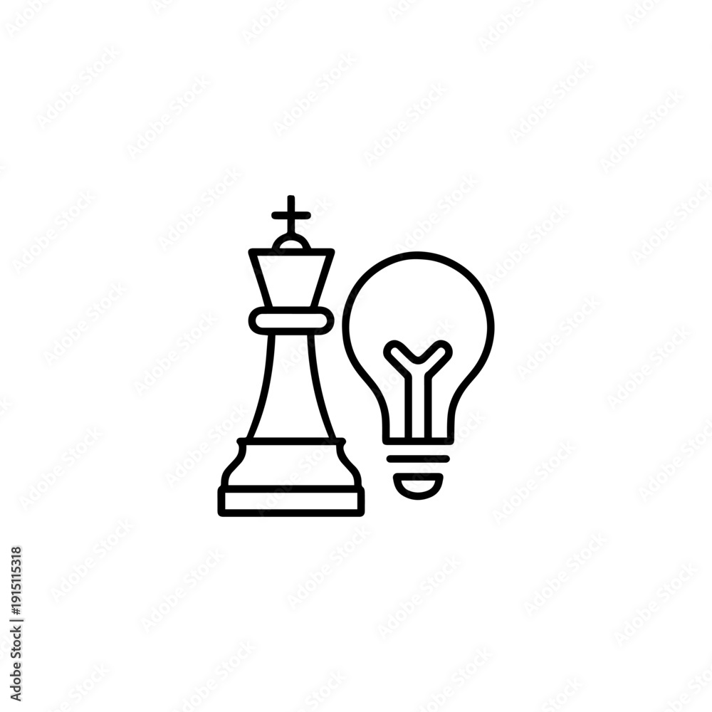 Fototapeta premium Professional vector illustration of a king chess piece combined with a lightbulb designed for strategic planning and educational innovation modules. Clean, scalable, and ready for modern web design.