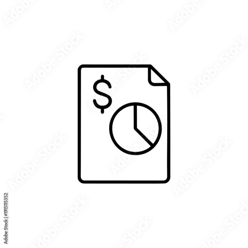 Professional vector illustration of a financial report document featuring a dollar symbol and data pie chart. Designed for e-learning finance modules and corporate accounting interfaces.
