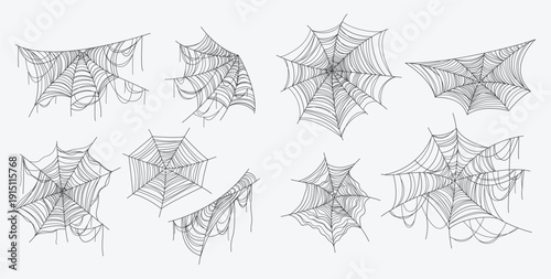 halloween cobweb set isolated realistic black spider