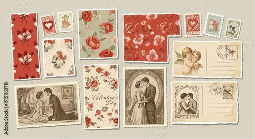 Vintage Romance Collection: A charming assembly of vintage-style Valentines, postcards, and love-themed designs, evoking nostalgia and heartfelt sentiments. 