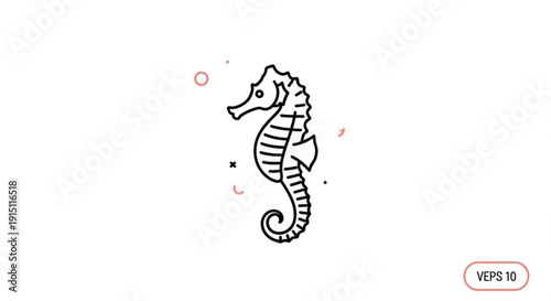Seahorse illustration with bubbles and stripes vector eps 10 black and white decorative animal design element