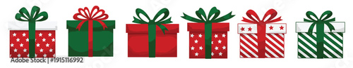  six festive christmas gift boxes with ribbons and bows