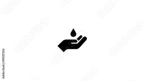 A simple, black-and-white icon depicting a hand catching a falling drop