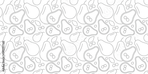 pear fruit seamless pattern line design green background. fresh healthy produce illustration for packaging, wallpaper, textile, or web design. simple vector. pattern with white background 