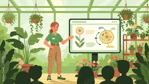 Botanical Presentation Educator Explaining Flower Anatomy to Students.