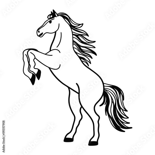 A black mustang stallion silhouette and brown pony cartoon illustration depict a wild horse galloping in a running equine design isolated on white as a minimalist farm animal vector outline symbol