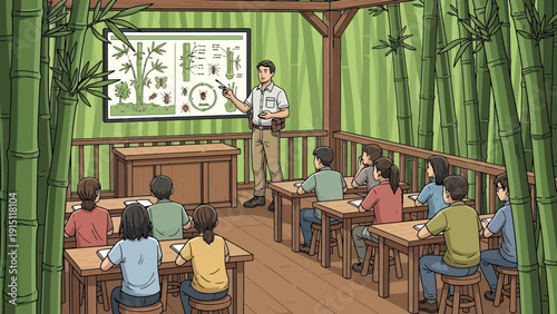 Classroom Scene Teacher Explaining Plant Biology to Students.