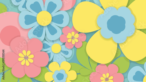 Vibrant Floral Background with Colorful Paper Cutout Flowers.