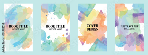 Abstract watercolor pastel backgrounds set for book covers and posters