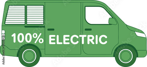 Green Electric Delivery Van Outline Icon Set Eco-Friendly Transport Concept