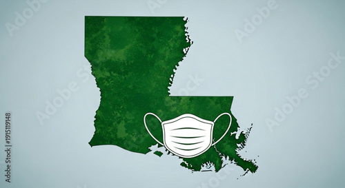 Louisiana map with face mask on light blue background covid 19 concept health and safety illustration