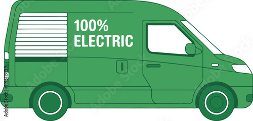 Green Electric Delivery Van Outline Icon Set Eco-Friendly Transport Concept