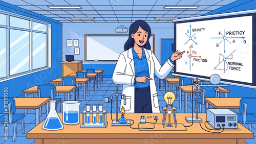 Female Scientist Explaining Molecular Structure in a Classroom Setting.