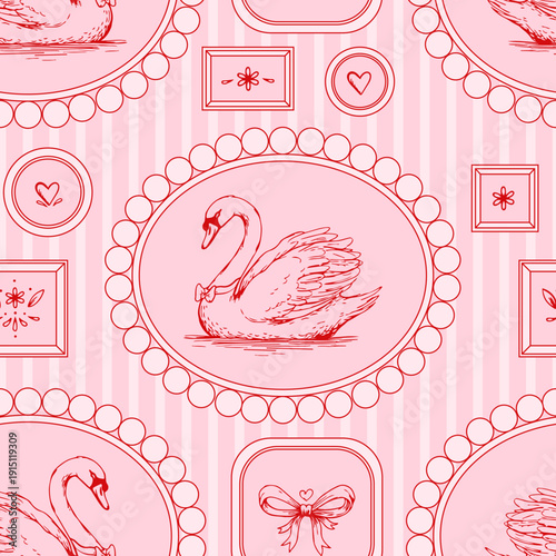 Coquette Pink Swan Museum - Seamless Pattern Design