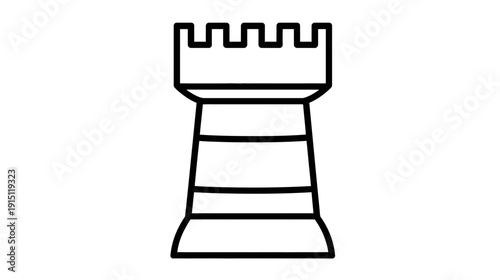 A simplified, stylized depiction of a castle tower, in a solid black outline on a white background