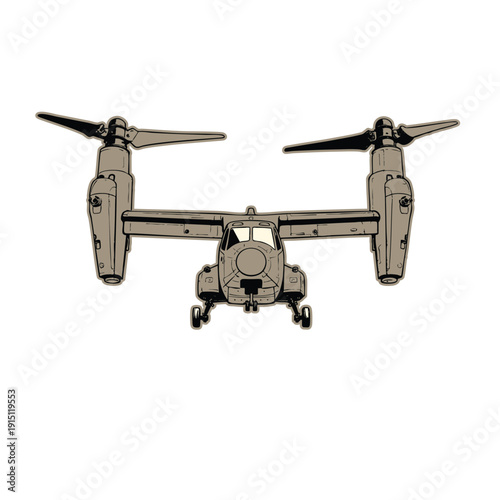 Vector illustration of military helicopter with rotors