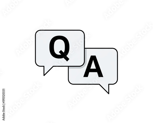 Q and A speech bubbles icon, questions and answers concept, FAQ dialog symbol, customer support communication, chat messaging sign, flat vector illustration