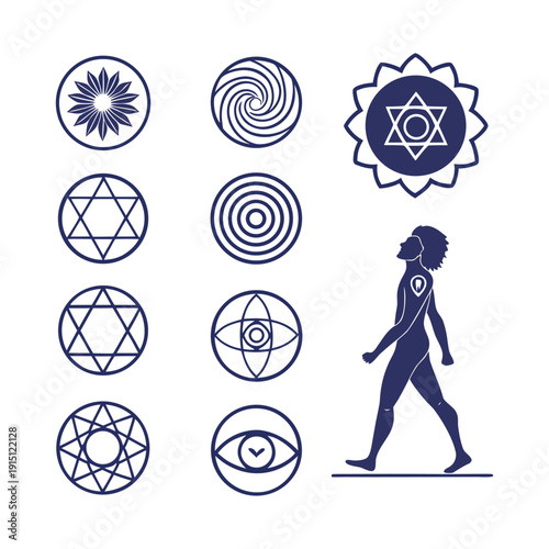 Black basketball player silhouette with ball vector illustration set featuring round icon shapes and star elements for logo design