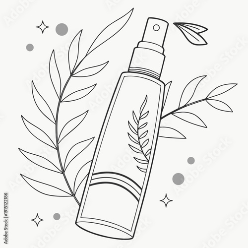 A bottle of spray with leaves and stars