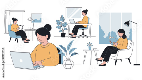Woman working remotely from home on her laptop.