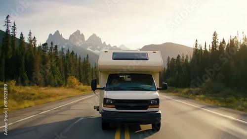 Motorhome Driving on Mountain Road.