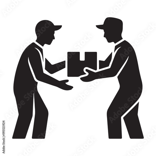 Delivery driver handing over a package to a customer, logistics and service icon