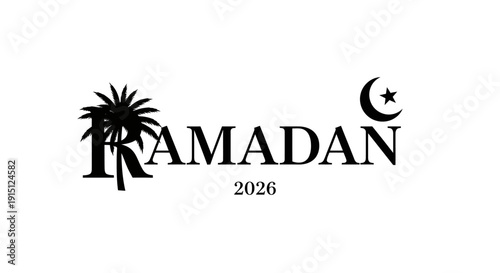 Ramadan celebration illustration featuring palm tree and crescent moon in a serene and cultural environment