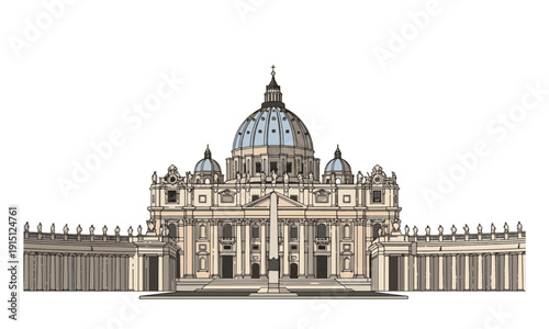 St Peters Basilica Vatican City Vector Illustration of Famous Catholic Church Landmark and Renaissance Architecture in Rome Italy